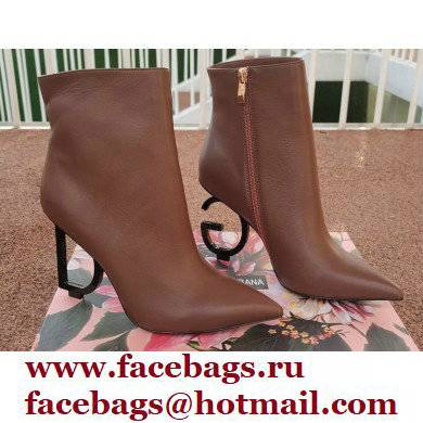 Dolce & Gabbana Heel 10.5cm Leather Ankle Boots Brown with Black Metal DG Heel 2021